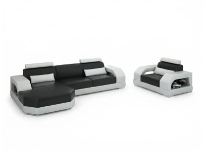 Canapé en cuir Canapé Paysage vivant Canapé d'angle + 1 fauteuil Ensemble Design Moderne G8001E