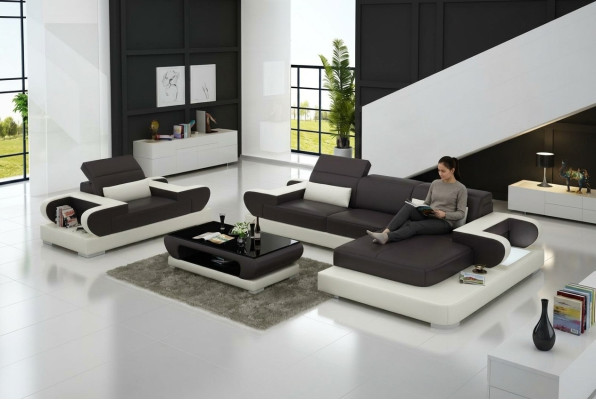 Design XXL Grand canapé Canapé d'angle Canapé en cuir Canapé Fauteuil Rembourrage Salon paysage G8002E