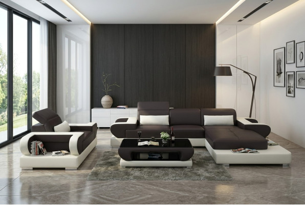 Design XXL Grand canapé Canapé d'angle Canapé en cuir Canapé Fauteuil Rembourrage Salon paysage G8002E