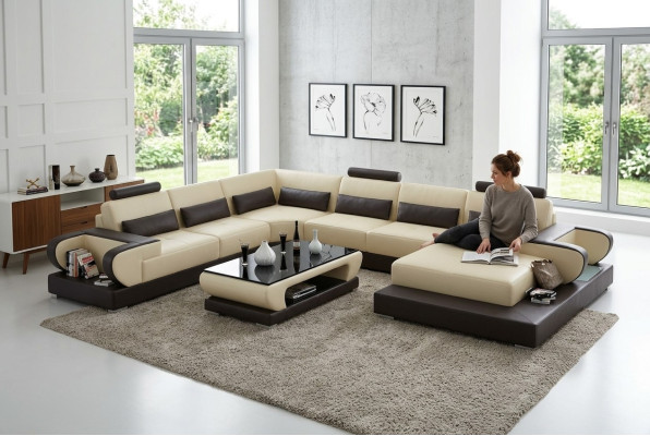 Canapé en cuir Canapé Salon paysager Canapé d'angle Suite d'angle Design Canapé moderne G8003