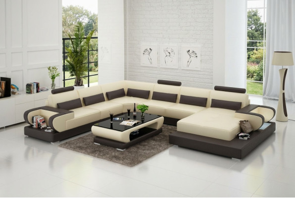 Canapé en cuir Canapé Salon paysager Canapé d'angle Suite d'angle Design Canapé moderne G8003