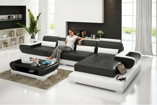 Canapé en cuir Canapé Canapé en forme de L Coin salon Canapé d'angle Suite d'angle Design Canapé moderne G8003C