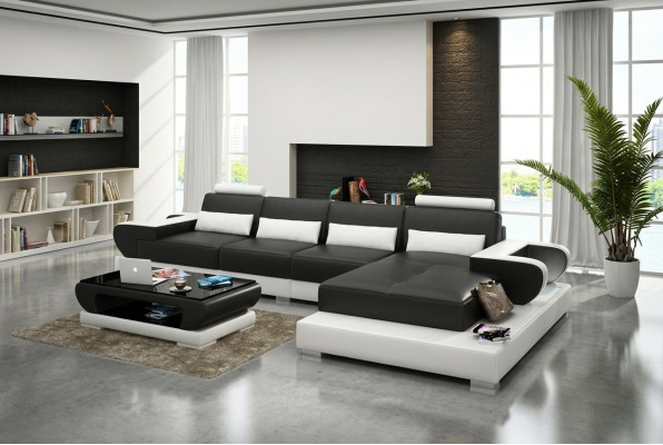 Canapé en cuir Canapé Canapé en forme de L Coin salon Canapé d'angle Suite d'angle Design Canapé moderne G8003C
