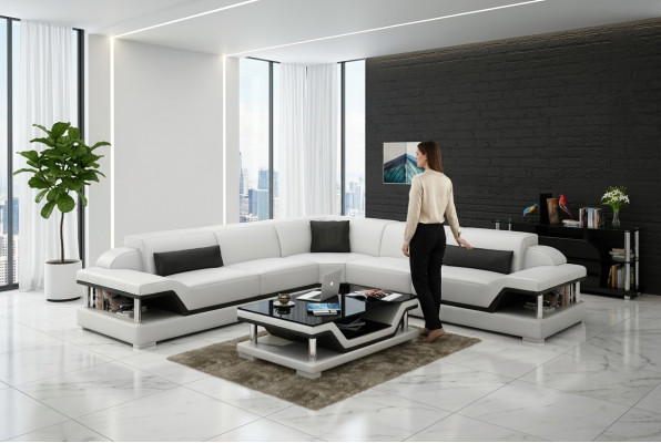 Canapé en cuir Canapé Coin de salon Canapé d'angle Suite d'angle Design Moderne Sofa G8004B