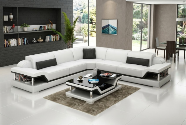 Canapé en cuir Canapé Coin de salon Canapé d'angle Suite d'angle Design Moderne Sofa G8004B