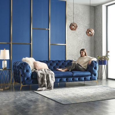 Canapé en tissu Chesterfield Rembourrage de siège Big XXL 3 places Canapé en tissu