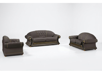 Canapé classique design 3 places Chesterfield en cuir, assise rembourrée sans 2 + 1 neuf