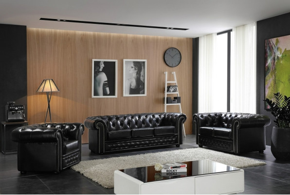 Chesterfield Canapé en cuir Canapé Canapé garniture Siège Set Suite de tapisserie 3+2 places