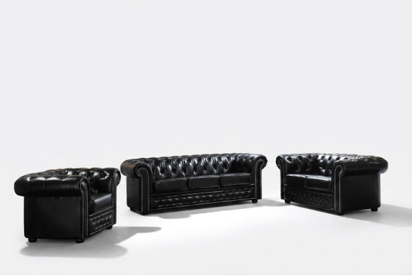 Chesterfield Canapé en cuir Canapé Canapé garniture Siège Set Suite de tapisserie 3+2 places