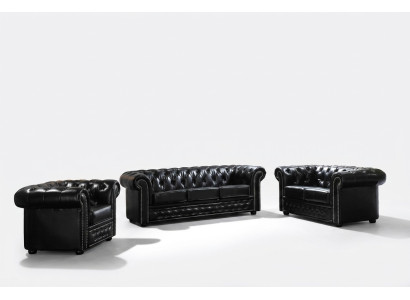 Chesterfield Canapé en cuir Canapé Canapé garniture Siège Set Suite de tapisserie 3+2 places