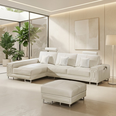 Canapé en cuir canapé canapé tapisserie coin suite 190x334cm Salon paysage en forme de L 2055