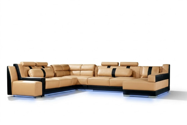 XXL Canapé d'angle en cuir en forme de U Rembourrage siège Canapé Grand Suite