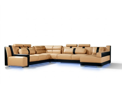 XXL Canapé d'angle en cuir en forme de U Rembourrage siège Canapé Grand Suite