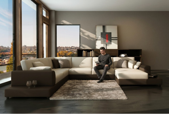 Canapé en cuir Canapé d'angle Paysage vivant Canapé d'angle Suite d'angle Design Décor Moderne