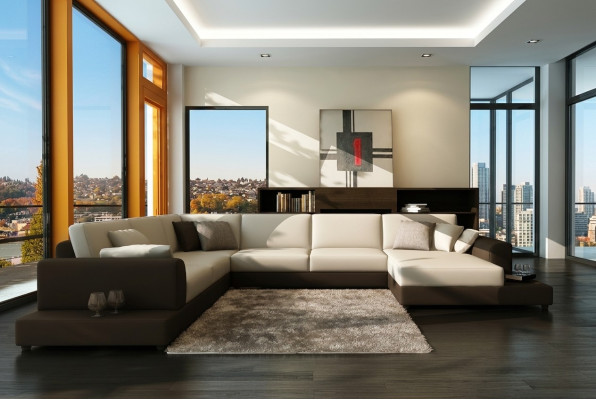 Canapé en cuir Canapé d'angle Paysage vivant Canapé d'angle Suite d'angle Design Décor Moderne