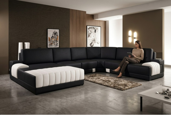 Rembourrage Cuir Canapé Sofa Canapé Coin Suite U-forme XXL Grand