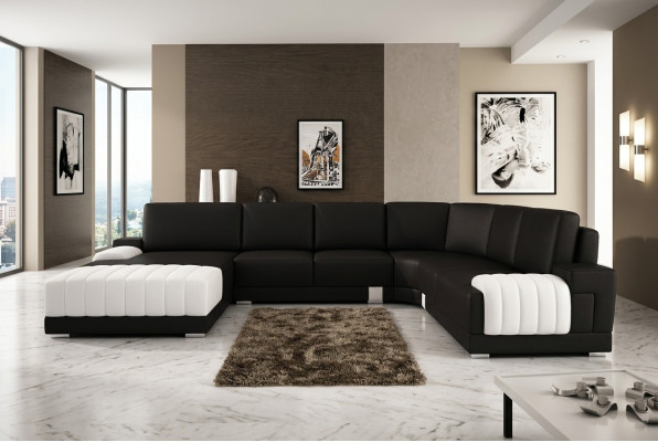 Rembourrage Cuir Canapé Sofa Canapé Coin Suite U-forme XXL Grand