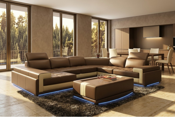 Canapé en cuir Canapé Paysage de vie Canapé d'angle Canapé d'angle moderne Suite d'angle Design Décor
