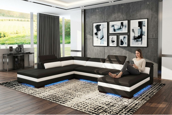 Canapé en cuir Canapé Paysage vivant Canapé d'angle Suite d'angle Design Canapé moderne 5127