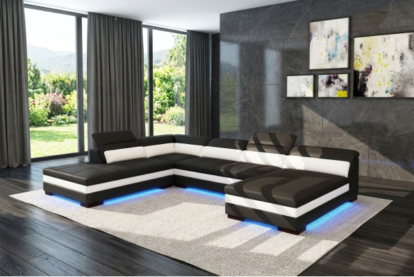 Canapé en cuir Canapé Paysage vivant Canapé d'angle Suite d'angle Design Canapé moderne 5127