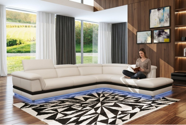 Canapé en cuir Canapé Paysage de vie Canapé d'angle Suite d'angle Design Canapé moderne 5130