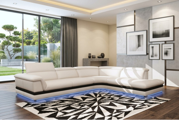 Canapé en cuir Canapé Paysage de vie Canapé d'angle Suite d'angle Design Canapé moderne 5130
