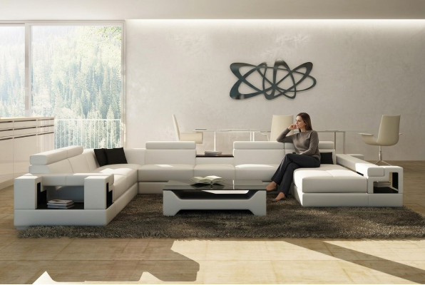 Canapé en cuir Canapé Salon paysage Canapé d'angle Suite d'angle Design Canapé moderne 6138