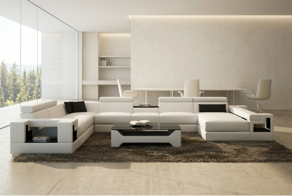 Canapé en cuir Canapé Salon paysage Canapé d'angle Suite d'angle Design Canapé moderne 6138