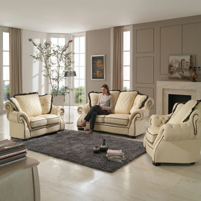 Ensemble de canapés classiques en cuir capitonné 3+2+1 sofas