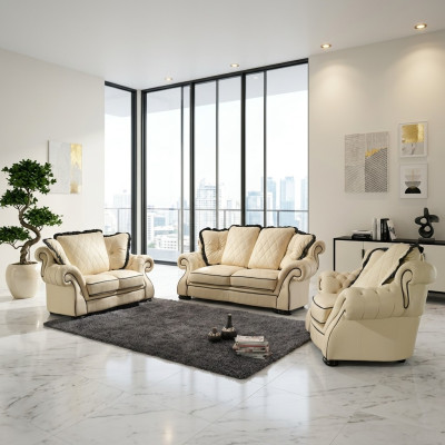 Ensemble de canapés classiques en cuir capitonné 3+2+1 sofas