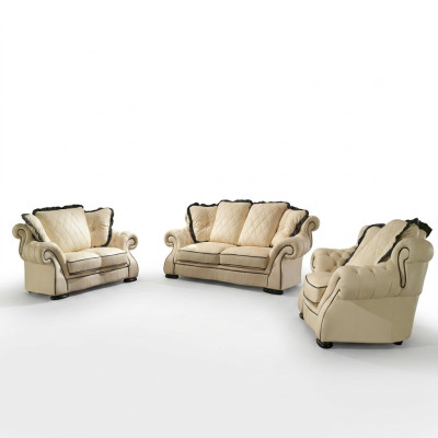 Ensemble de canapés classiques en cuir capitonné 3+2+1 sofas