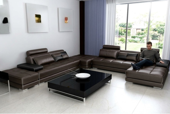 Canapé en cuir Canapé salon Paysage vivant Canapé d'angle Suite d'angle Design Canapé moderne neuf A1146