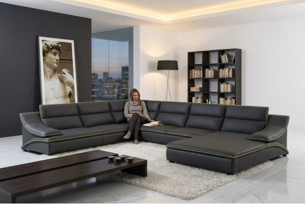 Canapé en cuir Canapé Canapé d'angle Canapé d'angle Ensemble salon Design Moderne Sofa