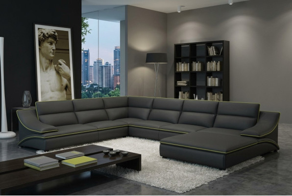 Canapé en cuir Canapé Canapé d'angle Canapé d'angle Ensemble salon Design Moderne Sofa