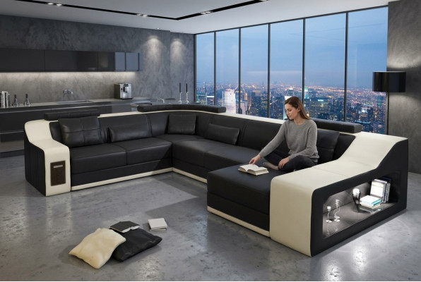 Canapé en cuir Canapé Paysage vivant Canapé d'angle Suite d'angle Design Canapé Moderne B2017 renouvelé