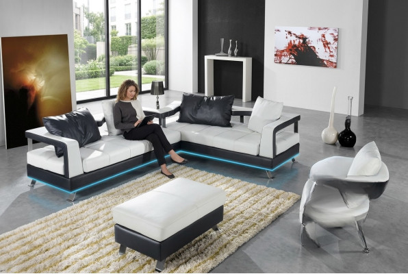 Canapé en cuir Canapé Salon Paysage de vie Canapé d'angle Suite d'angle Design Canapé moderne Nouveau