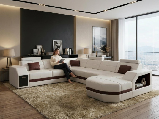 Canapé en cuir Canapé Paysage vivant Canapé d'angle Suite d'angle Design Moderne Sofa C4011 nouveau