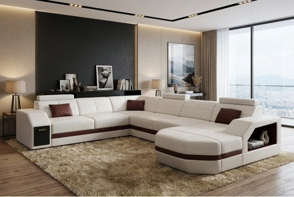 Canapé en cuir Canapé Paysage vivant Canapé d'angle Suite d'angle Design Moderne Sofa C4011 nouveau