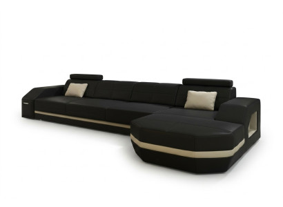 Élégant canapé d'angle noir en forme de L. Meuble élégant pour votre maison