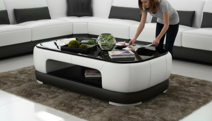 Table basse rembourrée Table basse Table en verre Table d'appoint