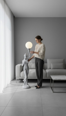 Lustre sur pied en design XXL, lampe sur pied, sculpture, figure, statue de 153cm