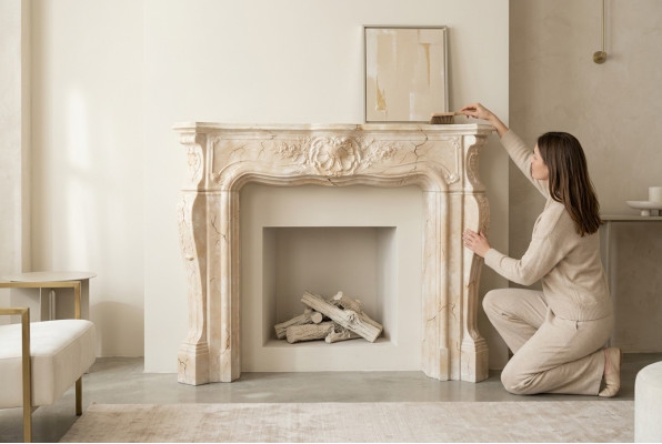 Cheminée Poêle Panneau Entourage Style Marbre Décoration Baroque Cheminées Classiques