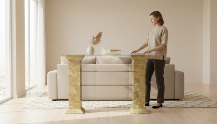 Meuble TV classique Buffet Table de télévision Tables Table Tv Étagère Medusa Vitrine 1866
