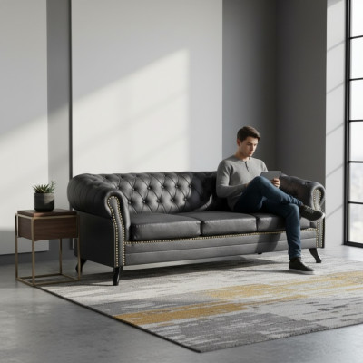 Ensemble de canapés Chesterfield Canapé 3+1+1 Ensemble de canapé Revêtement Canapés Canapés en cuir Tissu