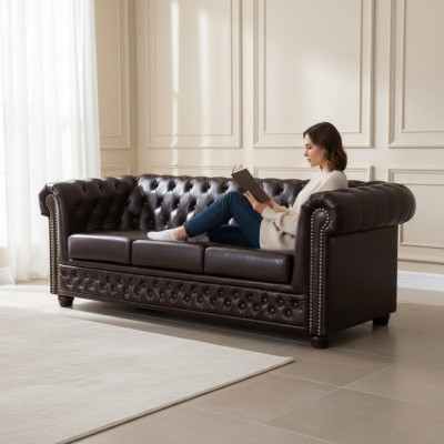 Canapé Chesterfield ensemble Canapé 3+1 Ensemble de tapisserie de canapé Canapés Canapés Meubles en cuir