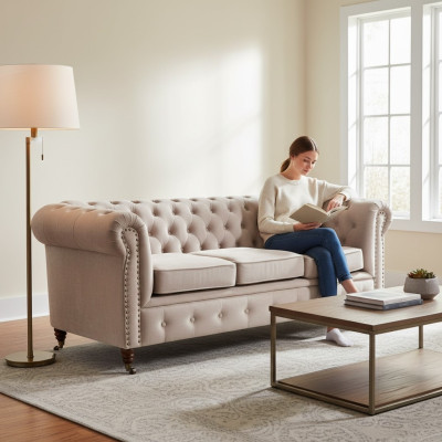 Ensemble canapé Chesterfield 3+2+1 Oxford Set de canapés en cuir Sofas Couches