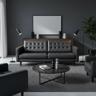 Conception Moderne Chesterfield Suite Canapé Canapé Revêtement en cuir Ensembles 3+2 nouveau