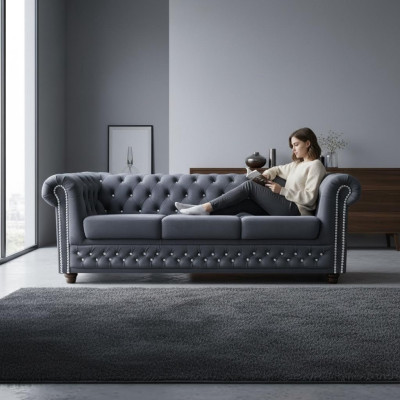 Set de canapés Chesterfield Canapé Rembourrage en cristal Pierres en cuir Sets 3+2 Canapé