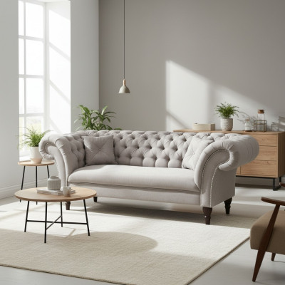 Canapé Chesterfield ensemble 3+2 Canapé Canapé Rembourrage Design Cuir Tissu Ensembles