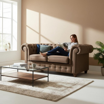 Chesterfield Bureau Canapé Canapé Design Textile Siège Rembourrage Cambridge Canapés
